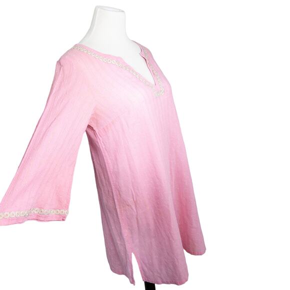 Lilly Pulitzer Textured Metallic Stripe Tunic Dress in Pastel Pink Gold Large - Picture 3 of 12